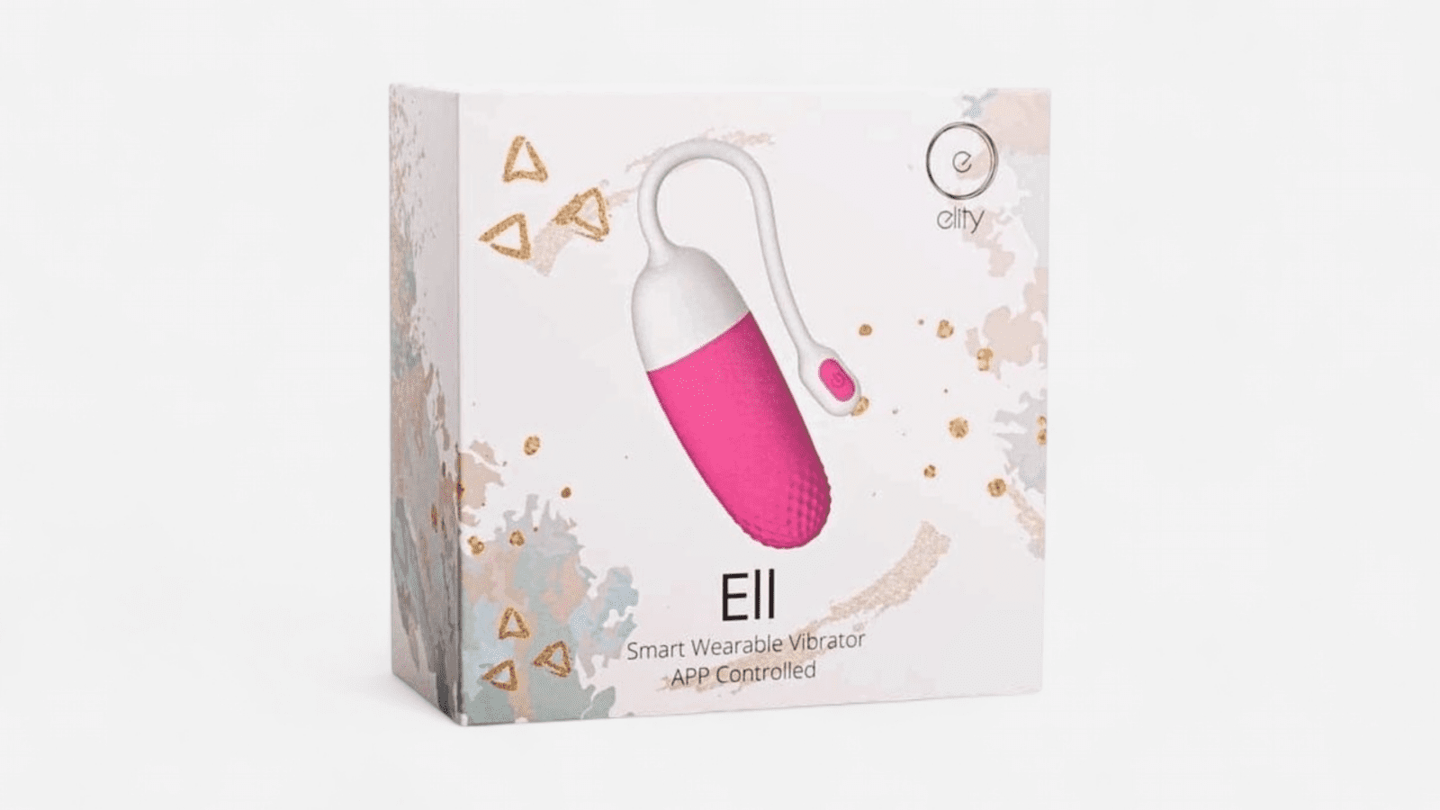 HU: Ell minivibrátor csomagolása, rózsaszín-fehér okos, appal vezérelhető vibrátor dobozban EN: Ell mini vibrator packaging, pink and white smart app-controlled vibrator in box