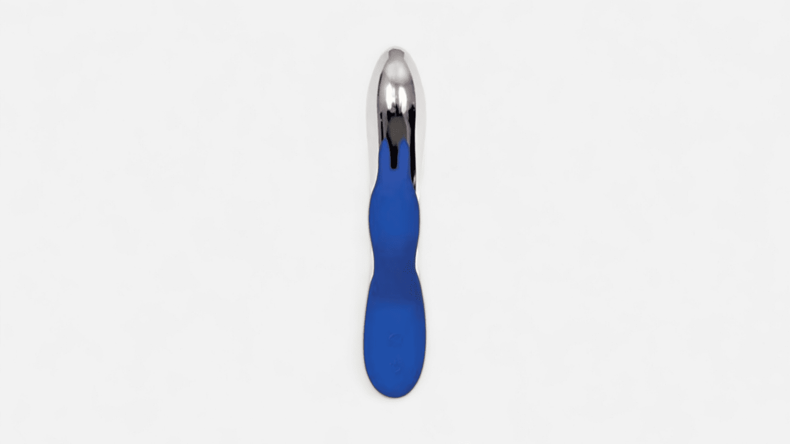 HU: Bunny Hop g-pontos csiklóizgató nyuszi vibrátor elölnézetben kék és krómozott kivitelben EN: Bunny Hop rabbit vibrator front view in blue and chrome finish for G-spot and clitoral stimulation