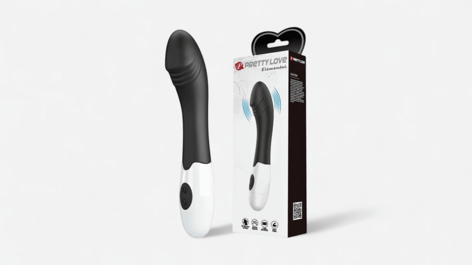 HU: Elemental G-pont vibrátor dobozzal, fekete-fehér vízálló kialakítással és bordázott stimuláló fejjel EN: Elemental G-spot vibrator with box, black and white waterproof design and ribbed stimulating tip