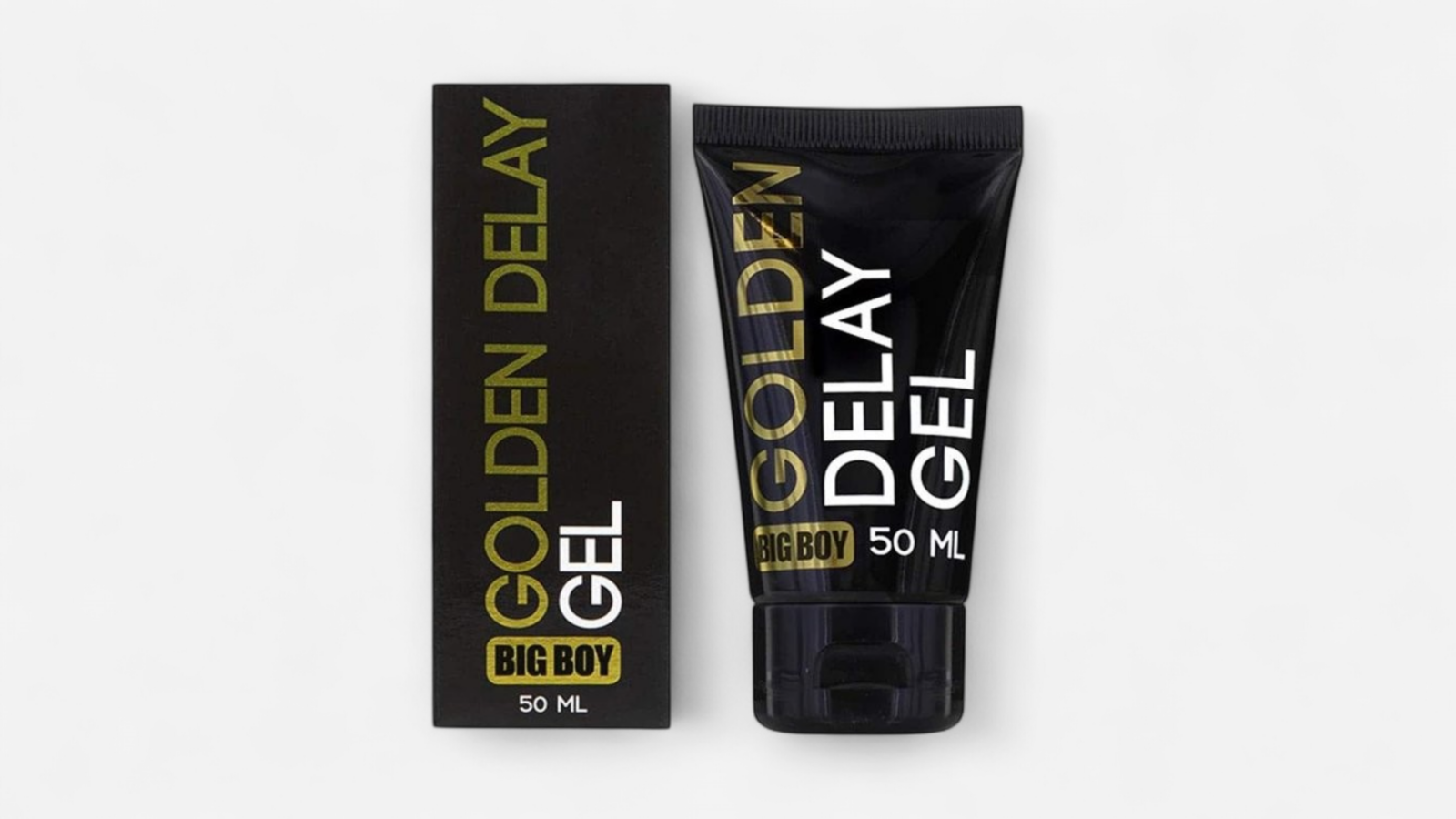Golden Delay Big Boy késleltető gél 50 ml fekete tubusban és dobozban, férfiaknak készült diszkrét intim termék a Szexshop Belváros kínálatából EN alt text: Golden Delay Big Boy delay gel 50 ml in black tube and box, discreet intimate product for men from Szexshop Belváros