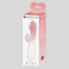 Pretty Love Snappy rózsaszín-fehér vibrátor csomagolással, nyuszis kialakítással és dupla stimulációs formával. EN: Pretty Love Snappy pink and white vibrator with packaging, bunny-style shape and dual stimulation design.