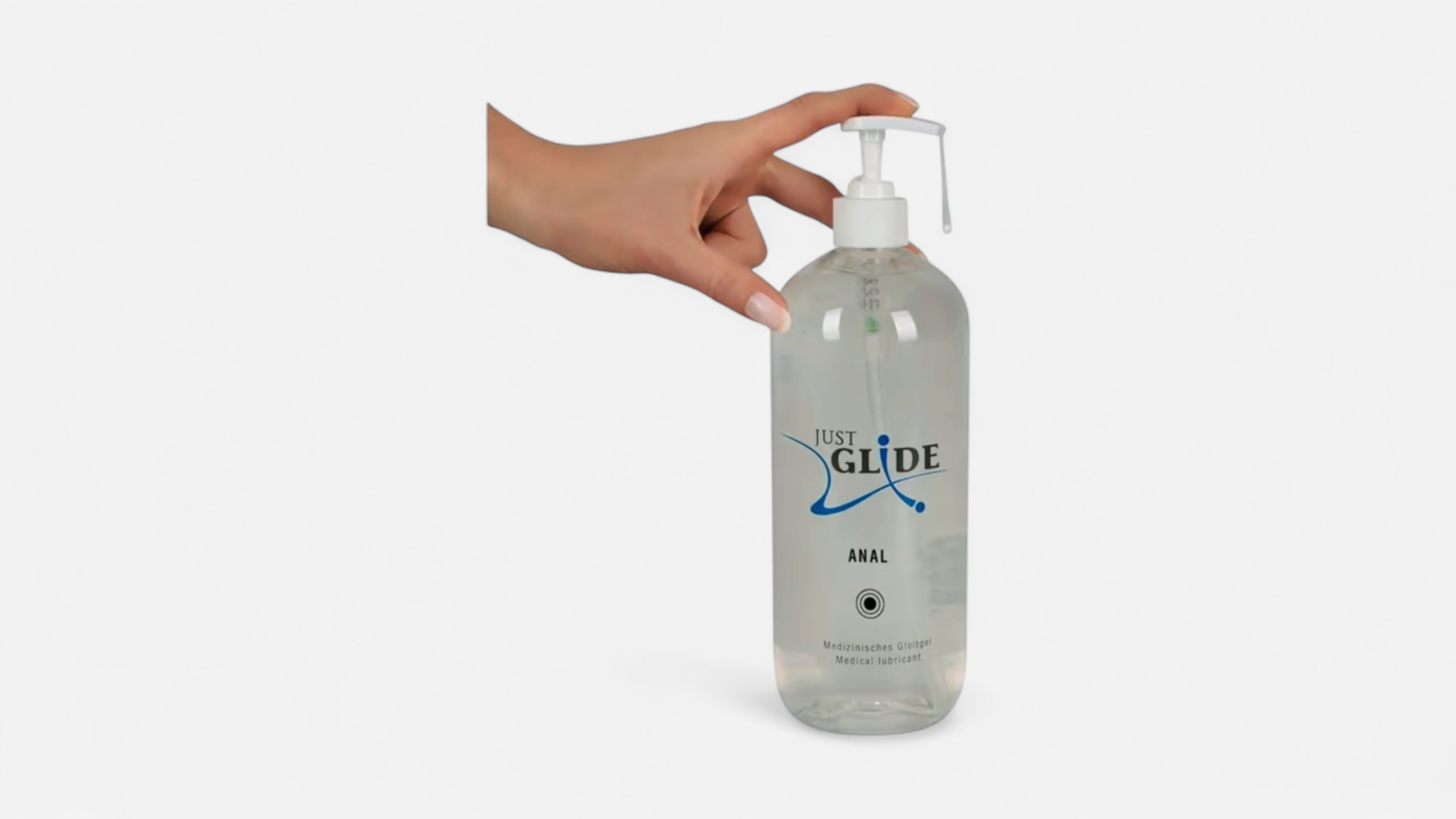 Just Glide Anal 1000 ml – vízbázisú, vegán anál síkosító pumpás flakonban Just Glide Anal 1000 ml – water-based vegan anal lubricant in pump bottle