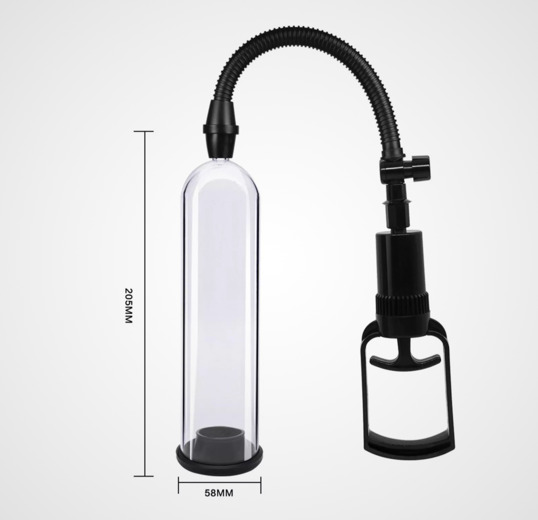 HU: PowerPump MAX 0.2 péniszpumpa 20,5 cm hosszú és 5,8 cm átmérőjű átlátszó hengerrel EN: PowerPump MAX 0.2 penis pump with 20.5 cm long and 5.8 cm diameter clear cylinder