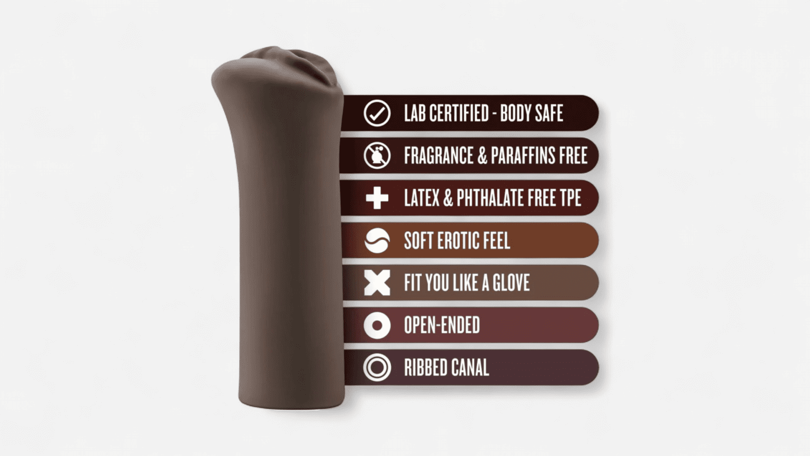 HU: Férfi maszturbátor jellemzői – bordázott belső csatorna, nyitott vég, latex- és ftalátmentes TPE anyag, puha és testbarát kialakítás EN: Male masturbator features – ribbed internal canal, open-ended, latex and phthalate free TPE material, soft body-safe design