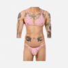 HU: RĂłzsaszĂn fĂ©rfi csipke szett ĂĄllĂthatĂł melltartĂł Ă©s tangĂĄval, elölrĆl fotĂłzva EN: Pink menâs lace set with adjustable bra and thong, photographed from the front