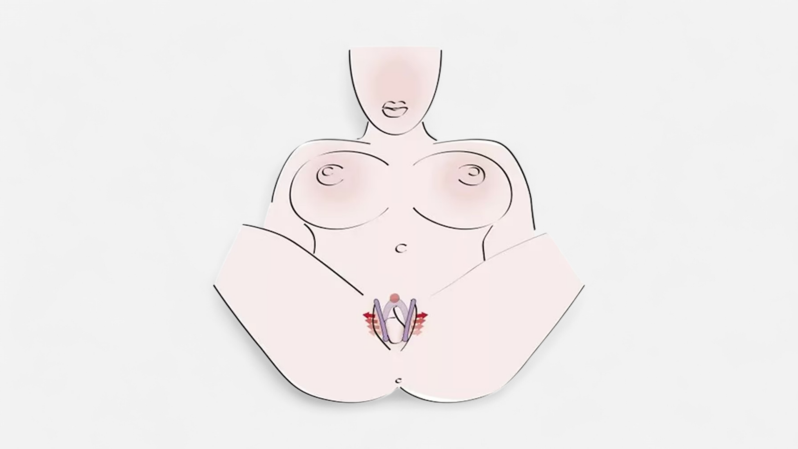 HU: Open Sesame hüvely széthúzó használati ábrán, szeméremajkak széthúzását és G-pont stimulációt bemutatva EN: Open Sesame vaginal spreader usage illustration, showing labia spreading and G-spot stimulation