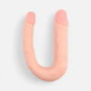 HU: Kétszer Kérem testszínű, ívelt kétvégű dildó PVC anyagból, két eltérő átmérőjű véggel EN: Kétszer Kérem flesh-colored curved double-ended PVC dildo with two different diameter ends