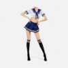 HU: Honor Roll Hoe S-M iskoláslány jelmez fehér galléros toppal, sötétkék pliszírozott miniszoknyával és csíkos térdzoknival EN: Honor Roll Hoe S-M schoolgirl costume with white sailor-style crop top, navy pleated mini skirt and striped knee-high socks