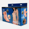 HU: Left Behind láb formájú maszturbátor doboza, testszínű lábfétis játékkal és kék csomagolással. EN: Left Behind foot-shaped masturbator box with flesh-colored foot fetish toy and blue packaging.