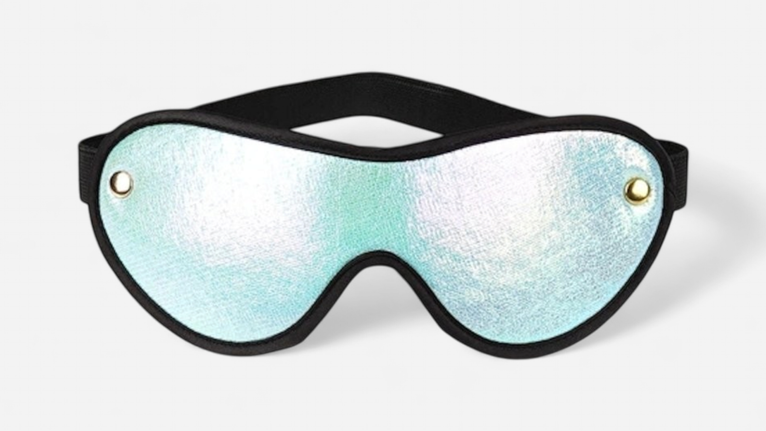 Blue Frost Temptation kék BDSM szemmaszk fekete szegéllyel és állítható pánttal EN: Blue Frost Temptation blue BDSM eye mask with black trim and adjustable strap