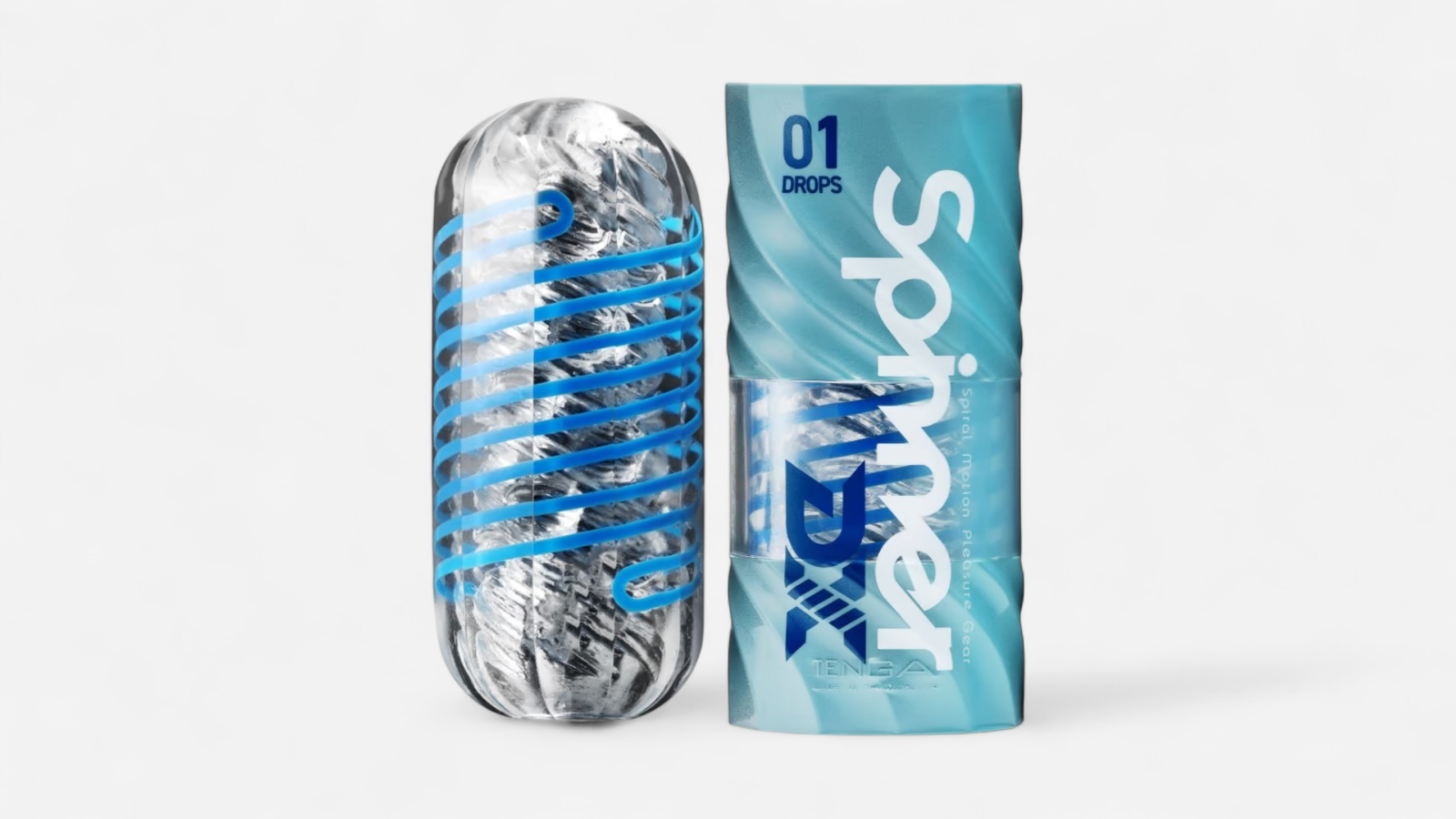HU: TENGA Spinner DX 01 Drops maszturbátor kék spirálos kialakítással és eredeti csomagolással EN: TENGA Spinner DX 01 Drops masturbator with blue spiral design and original packaging