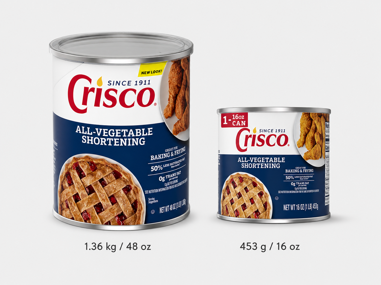 HU: Crisco fistinghez â 1,36 kg-os Ă©s 453 g-os All-Vegetable Shortening kiszerelĂ©s egymĂĄs mellett, mĂ©retösszehasonlĂtĂĄs EN: Crisco for fisting â 1.36 kg and 453 g All-Vegetable Shortening cans side by side, size comparison