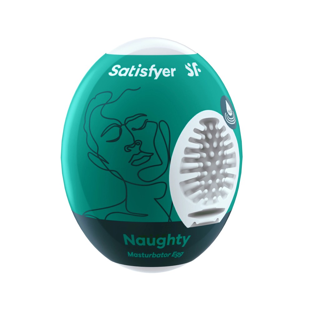 HU: Satisfyer Naughty maszturbátor tojás türkiz külsővel és apró stimuláló bütykös belsővel EN: Satisfyer Naughty masturbator egg with turquoise exterior and small stimulating nubbed interior