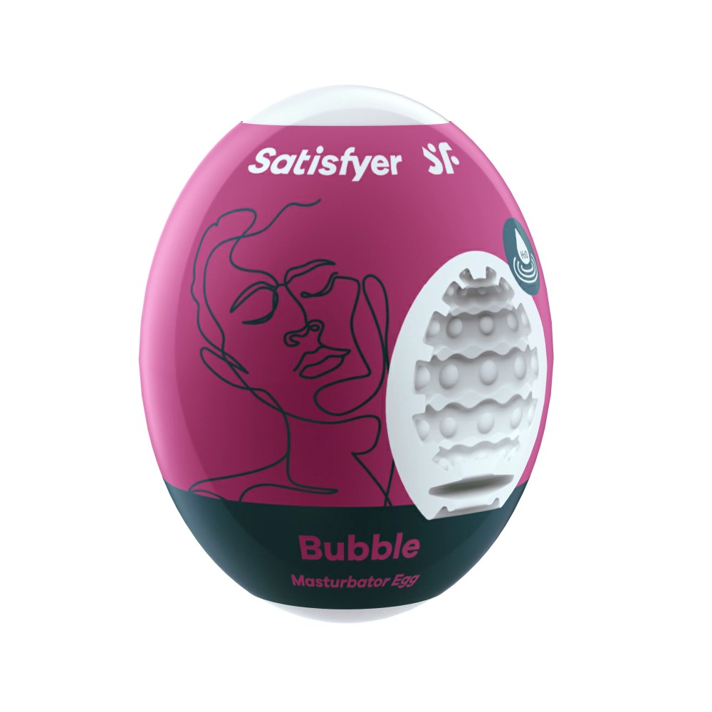 HU: Satisfyer Bubble maszturbátor tojás rózsaszín külsővel és nagyobb kerek dudoros belső mintázattal EN: Satisfyer Bubble masturbator egg with pink exterior and larger rounded bump internal texture