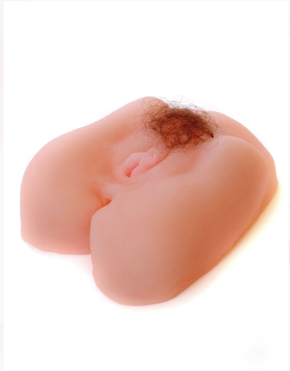 HU: Dupla Mártás puha CyberSkin kétoldalas maszturbátor vaginális és anális nyílással oldalnézetből EN: Dupla Mártás soft CyberSkin double-sided masturbator with vaginal and anal openings, side view