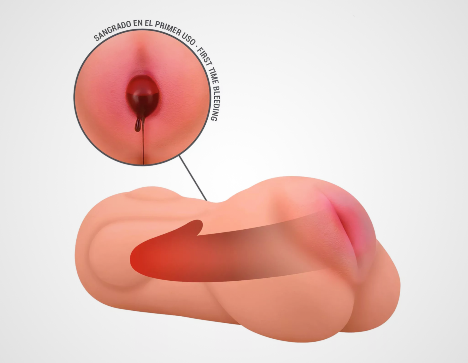 HU: First Time Sophie maszturbátor vérzéshatását bemutató illusztráció szűzhártyát imitáló membránnal EN: Illustration of the First Time Sophie masturbator bleeding effect with hymen-mimicking membrane